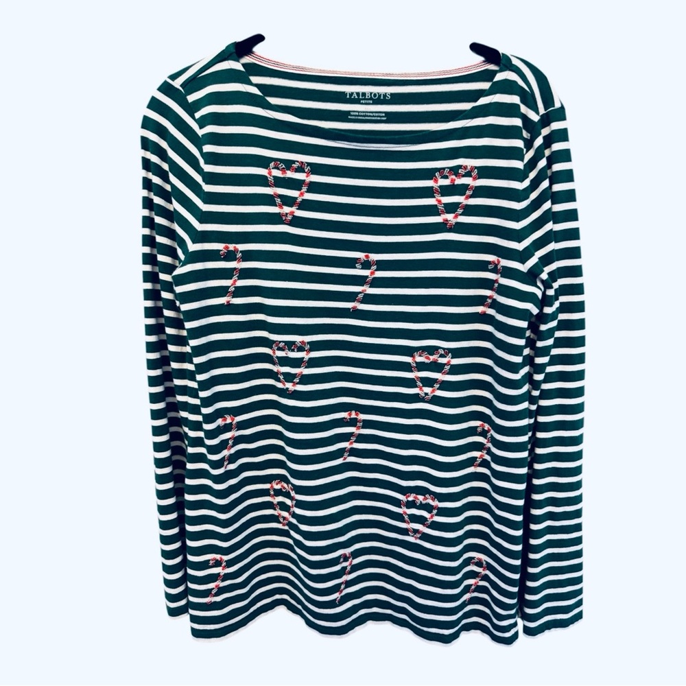Green Striped Women's Top with Candy Cane Design MP - Picture 3 of 5
